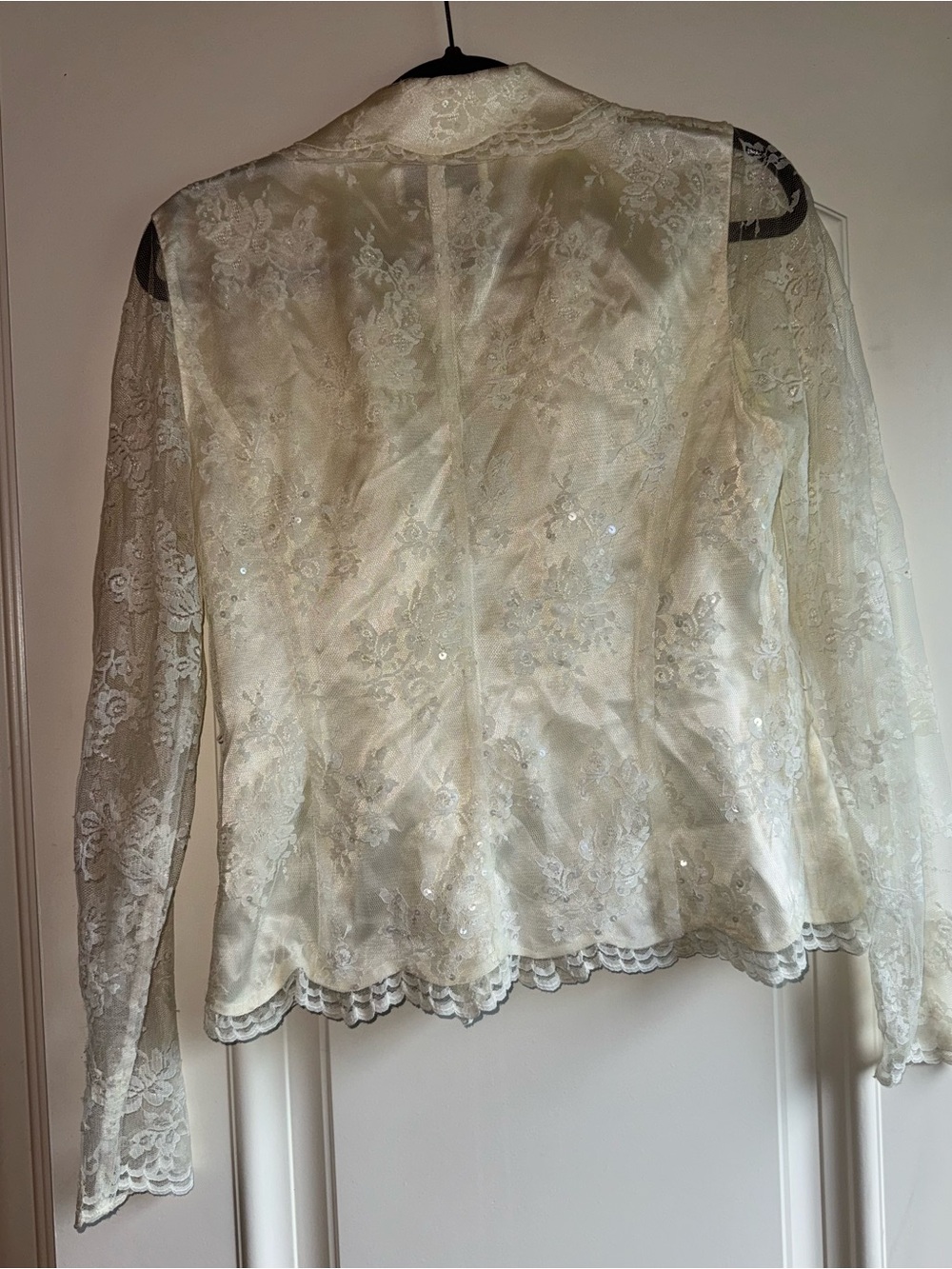 Ivory Lace Sequin Blazer Jacket - Picture 4 of 6